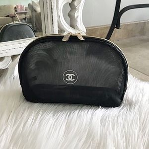 Chanel Mesh Cosmetic Bag Black Logo